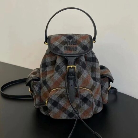 MIU MIU logo checkered backpack for men and women - Picture 1 of 8